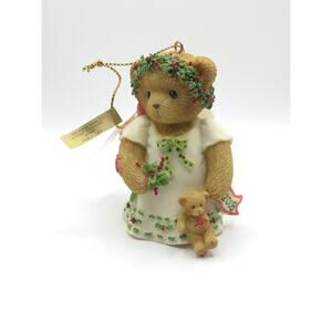 Cherished Teddies Ornament 2008 Dated Bell Angel Bear With Holly #4010089 NIB